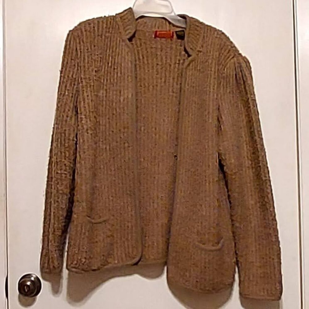 Harrrington SquareVTG Womans Brown Cardigan Sweater sz 42 Open Front Long sleeve